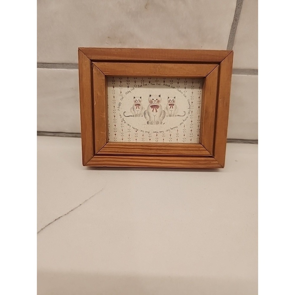 Solid Wood Mini Framed 4.5"x3.5" Rustic Wall Decor Cottagecore Cat Trinket Decor